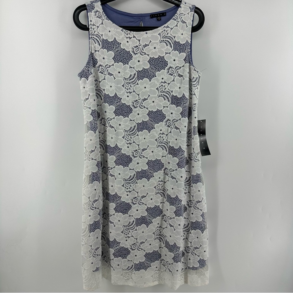 Tiana B. White Blue Textured Lace Mini Dress